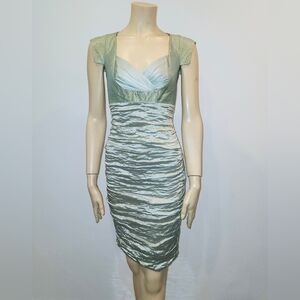 Nicole Miller Satin light blue shiny dress with gold accents size 0 NWT